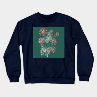 Pink and Teal Butterflies and Flowers Crewneck Sweatshirt